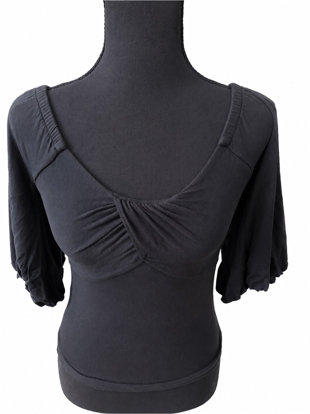 Free People Black Ruched Flutter Sleeve Scoop Neck Top